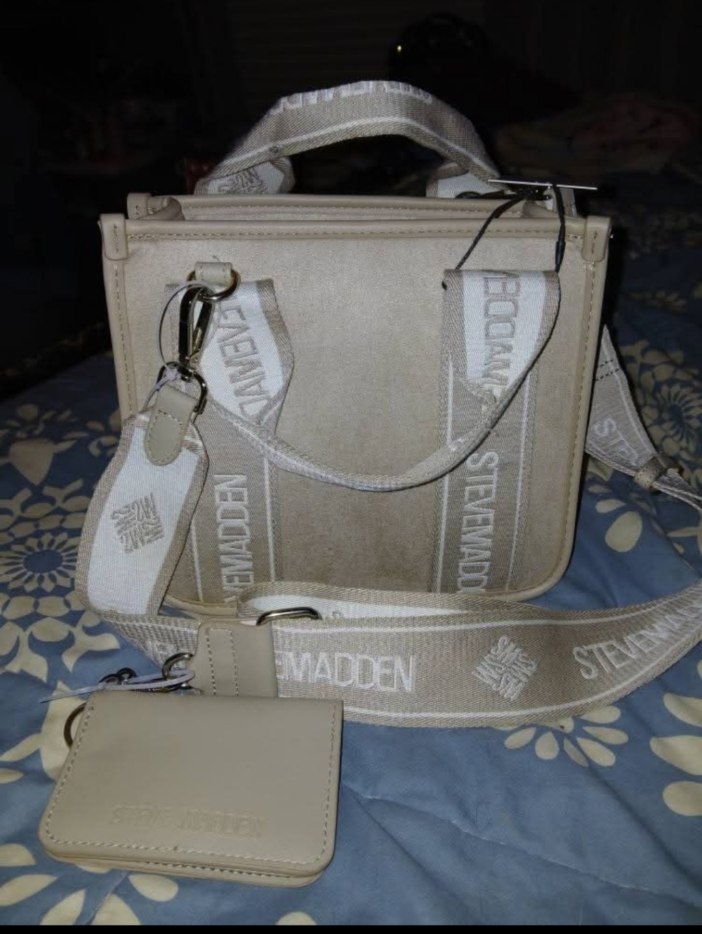 Steve Madden Cream Crossbody Satchel with Logo Strap